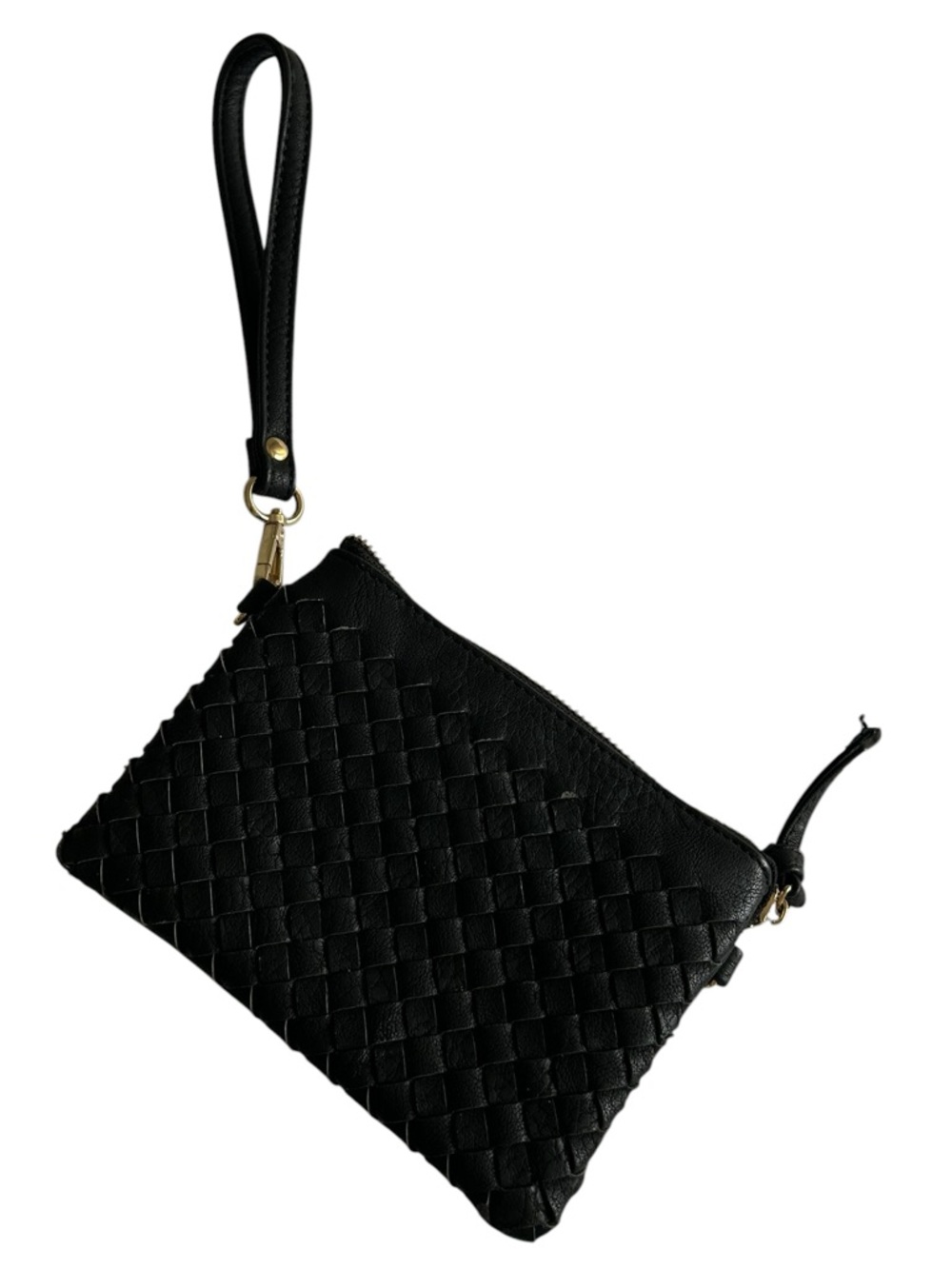 Charming Charlie Black Woven Leather Wristlet Clutch